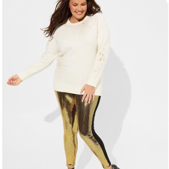 Torrid Cream Sweater with Gold Celestial Design - Picture 2 of 10